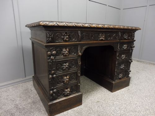 Victorian Carved Oak Desk