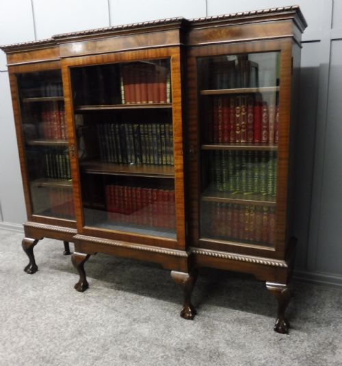 Mahogany Breakfront Bookcase with Ball and Claw Feet