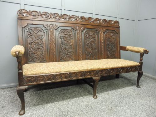 19th Century Carved Oak  Bench