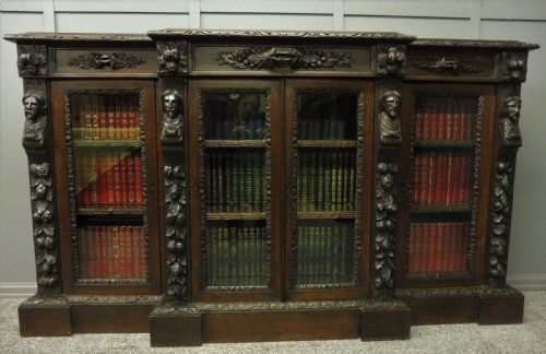 Victorian Oak Breakfront Bookcase