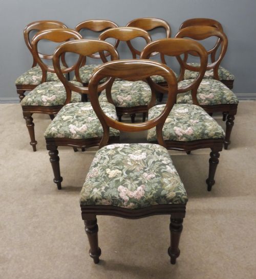 Set of Ten Victorian Balloon Back Dining Chairs Recovery Included if Required
