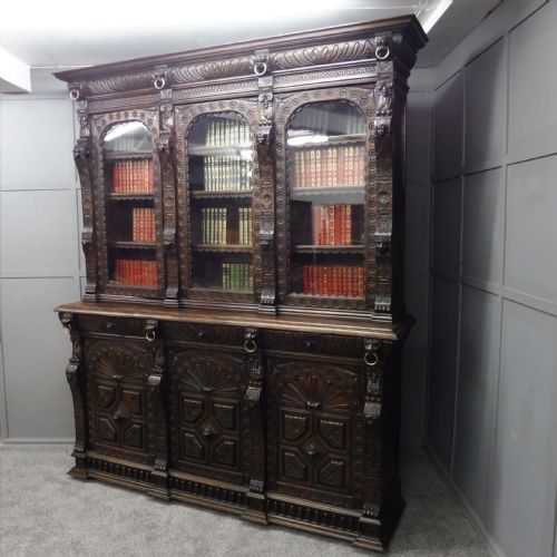 Large Victorian Carved Oak Bookcase