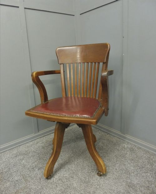 Edwardian Oak and Leather Swivel Desk Arm Chair