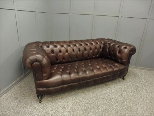 Restored and Reupholstered Leather Chesterfield Sofa