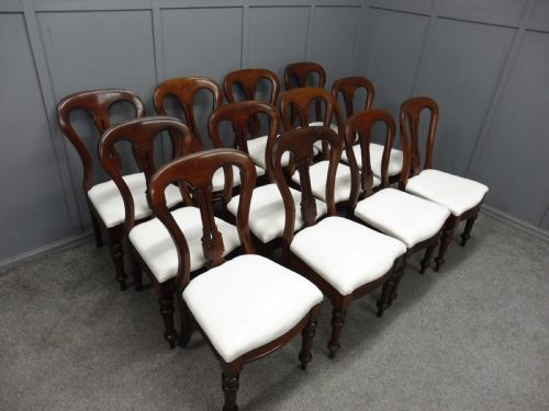 Set of 12 Victorian Walnut Dining Chairs