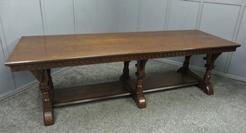Very Large Carved Oak Refectory Dining Table