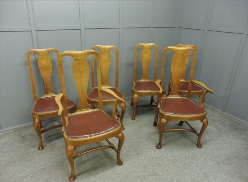 fig 1. SUPERB QUALITY SET OF 6 GOLDEN OAK DINING CHAIRS