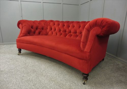 Fabulous Newly Uphostered Victorian Curved Chesterfield Sofa