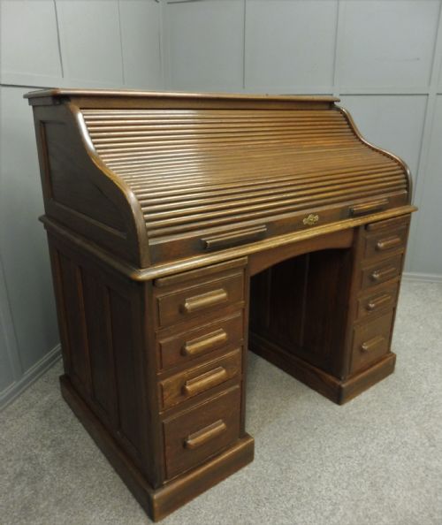 Edwardian Oak Roll Top Desk