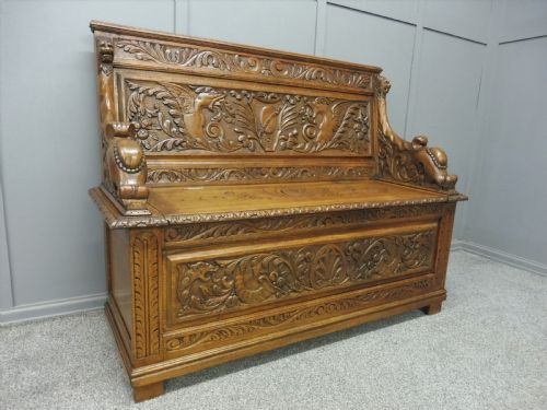 19th Century Carved Oak Bench