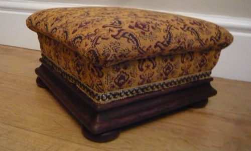 Victorian Mahogany Shaped Footstool Tapestry Upholstery C1880