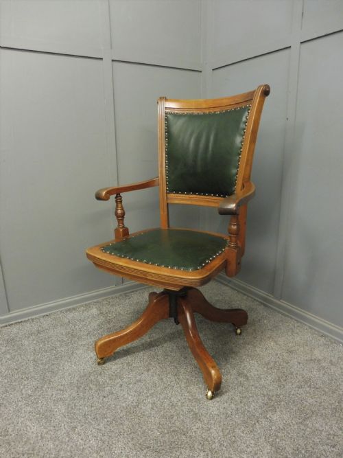 Mahogany and Leather Antique Office Swivel Chair