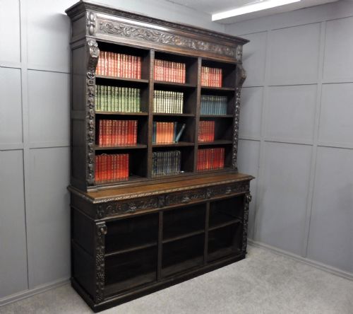 Large Rustic 19th Century Green Man Bookcase