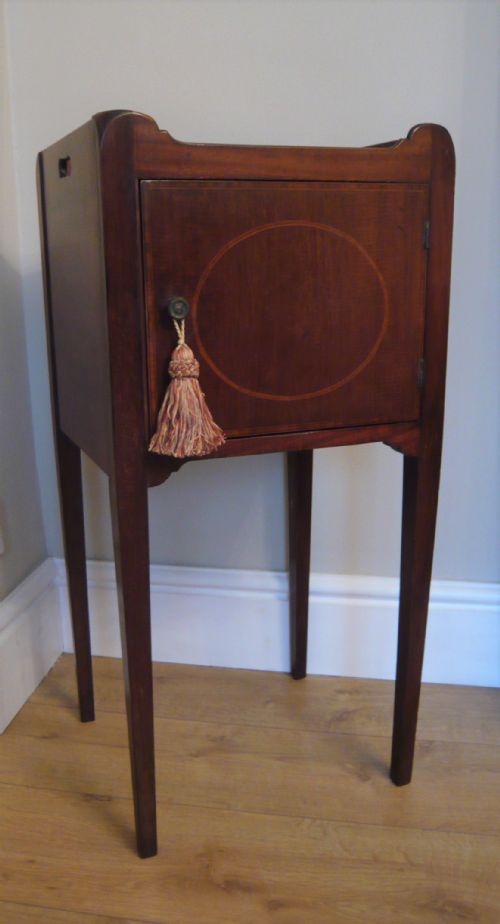 Edwardian Mahogany Inlaid Bedside Cabinet Night Stand C1910