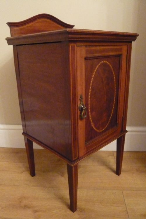 Edwardian Mahogany Inlaid Bedside Cabinet Night Stand C 1920