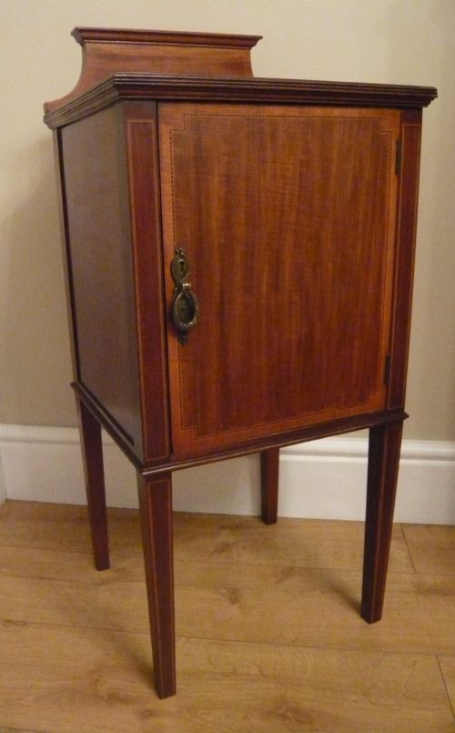 Edwardian Inlaid Mahogany Bedside Cabinet Night Stand C 1910