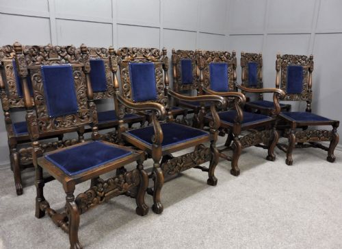 fig 1. SET OF TEN CARVED WALNUT CHERUB DINING CHAIRS