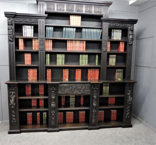 Large 19th Century Carved Oak Rustic Bookcase