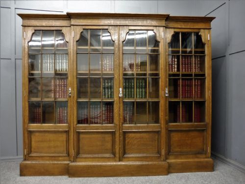 Large Edwardian Oak 4 Door Bookcase