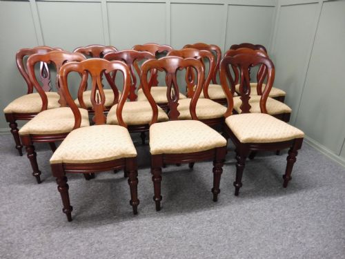 Set of 12 Victorian Spearpoint Balloon Back Dining Chairs