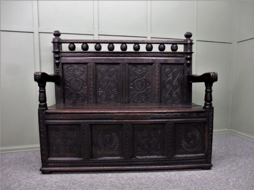 Antique Oak Carved Bench/settle