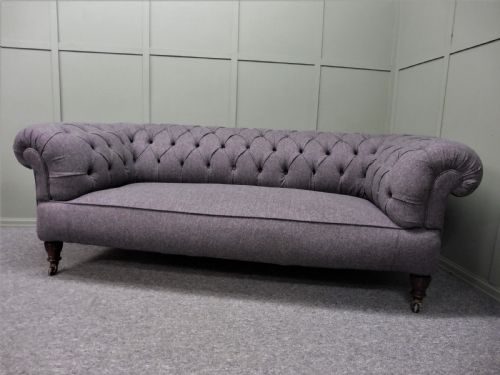 Victorian Chesterfield  Sofa Recovered in Abraham Moon Grey Wool Fabric