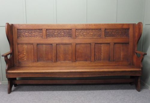 Large Carved Oak Bench / Hall Seat