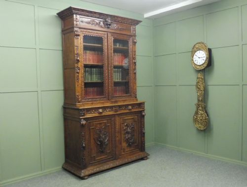 Carved Oak Hunting Lodge Bookcase