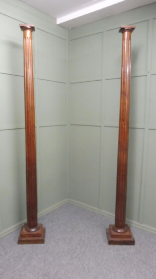 Pair of Tall Oak Fluted Columns