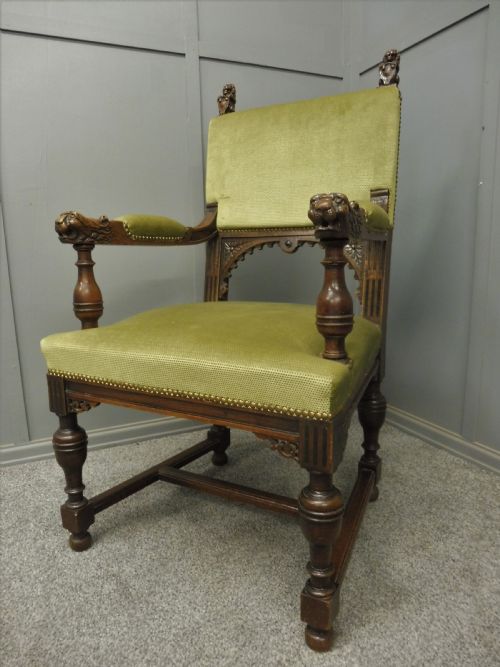 Victorian Desk or Library Chair with Lions Head Arms