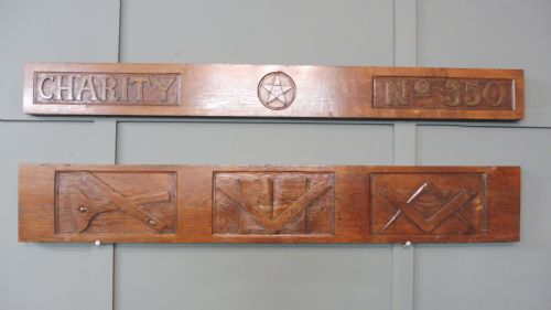 2 Pieces of Carved Oak from a Masonic Lodge