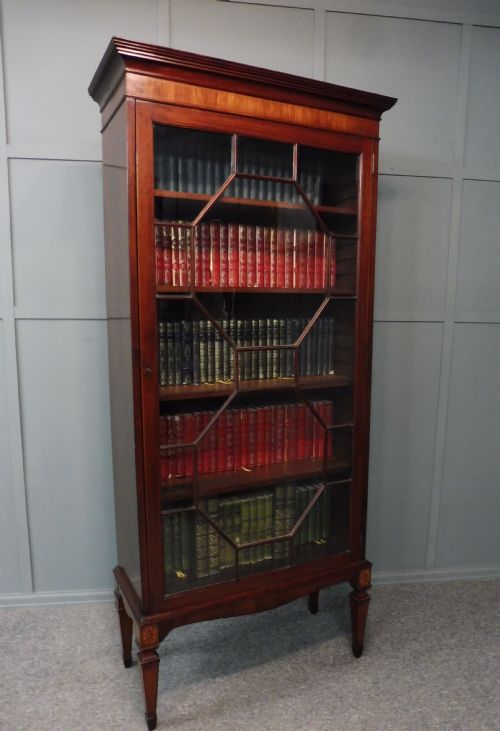 Slim 19th Century Mahogany Inlaid Bookcase