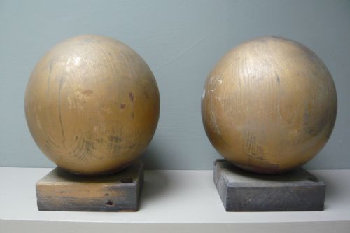 Pair of Large Golden Balls Solid Oak