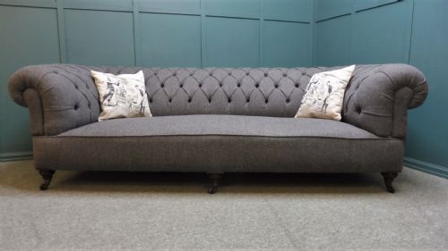 Large Victorian Chesterfield Sofa in Grey Wool Fabric