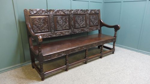 Carved Oak 19th Century Bench