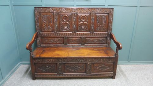 Victorian Carved Oak Hall Seat / Bench