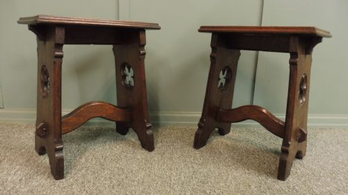 Pair of Oak Gothic Stools