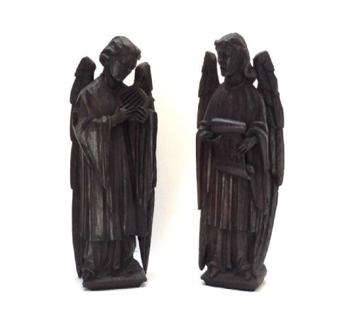 Pair of 19th Century Carved Oak Antique Angels