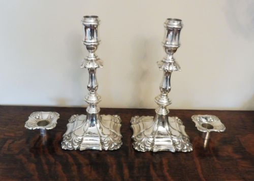 fig 1. EDWARDIAN SILVER CANDLESTICKS 1905 8 3/4 INCHES TALL
