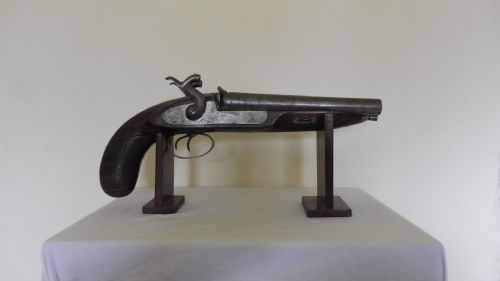 double barrelled percussion pistol - CATEGORY: ANTIQUE MISCELLANEOUS - DATED 19TH CENTURY
