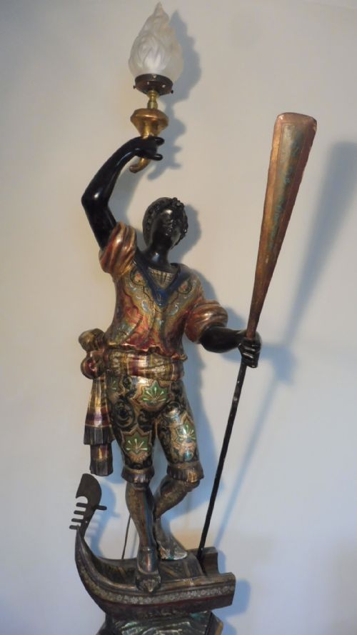 ANTIQUE VENETIAN CARVED WOOD AND GESSO FIGURAL STANDARD LAMP - ADDITIONAL PHOTO 1