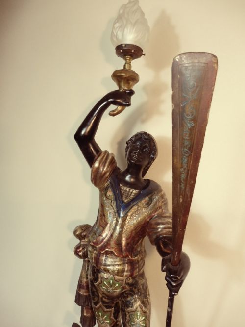ANTIQUE VENETIAN CARVED WOOD AND GESSO FIGURAL STANDARD LAMP - ADDITIONAL PHOTO 9