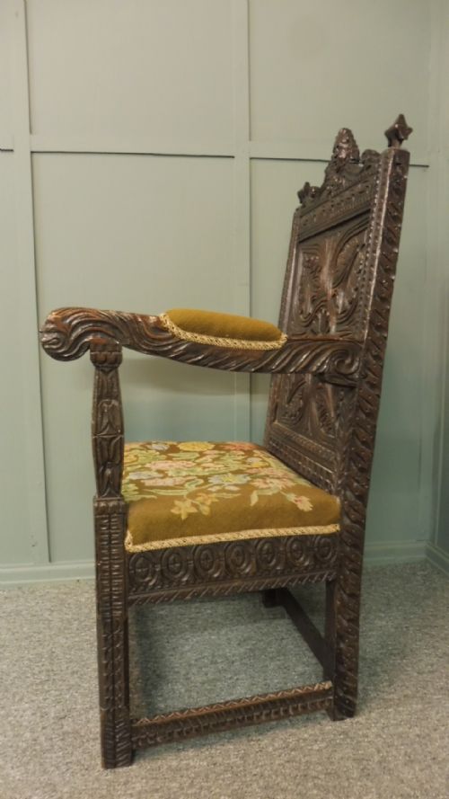 18TH CENTURY CARVED OAK ARMCHAIR - ADDITIONAL PHOTO 8