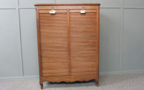 french oak double tambour office cabinet - CATEGORY: ANTIQUE CABINETS - DATED 1920