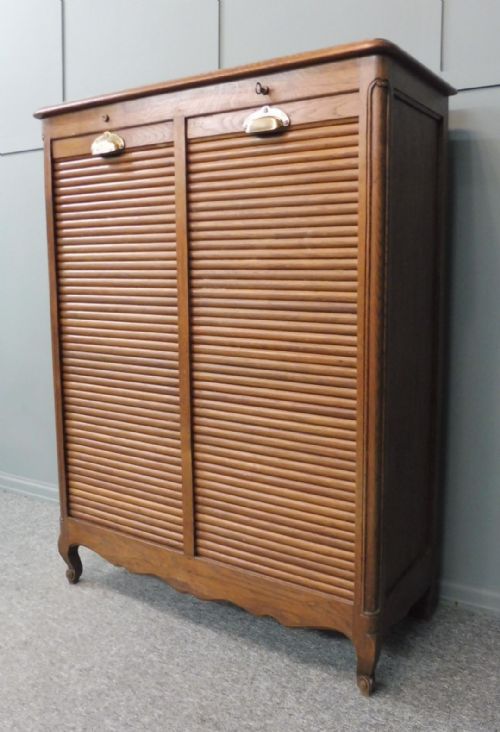 FRENCH OAK DOUBLE TAMBOUR OFFICE CABINET - ADDITIONAL PHOTO 2