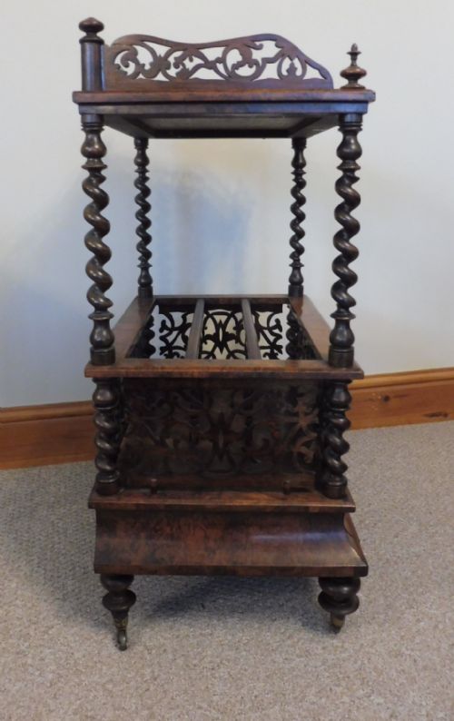 VICTORIAN BURR WALNUT CANTERBURY WHATNOT - ADDITIONAL PHOTO 4