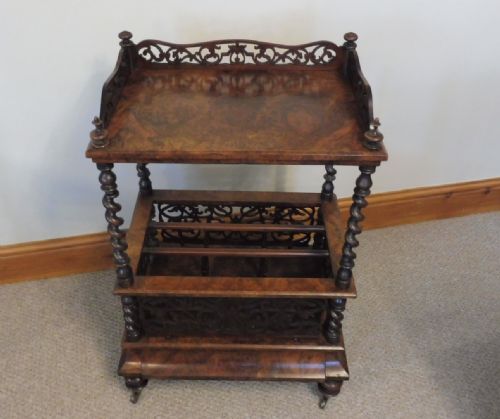 VICTORIAN BURR WALNUT CANTERBURY WHATNOT - ADDITIONAL PHOTO 12