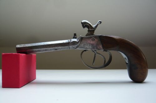 19TH CENTURY DOUBLE BARREL PERCUSSION PISTOL - ADDITIONAL PHOTO 2