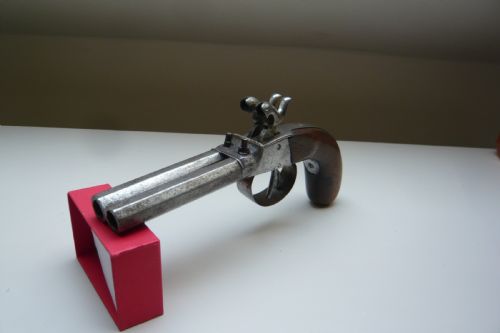 19TH CENTURY DOUBLE BARREL PERCUSSION PISTOL - ADDITIONAL PHOTO 3