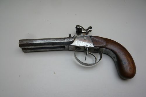 19TH CENTURY DOUBLE BARREL PERCUSSION PISTOL - ADDITIONAL PHOTO 4